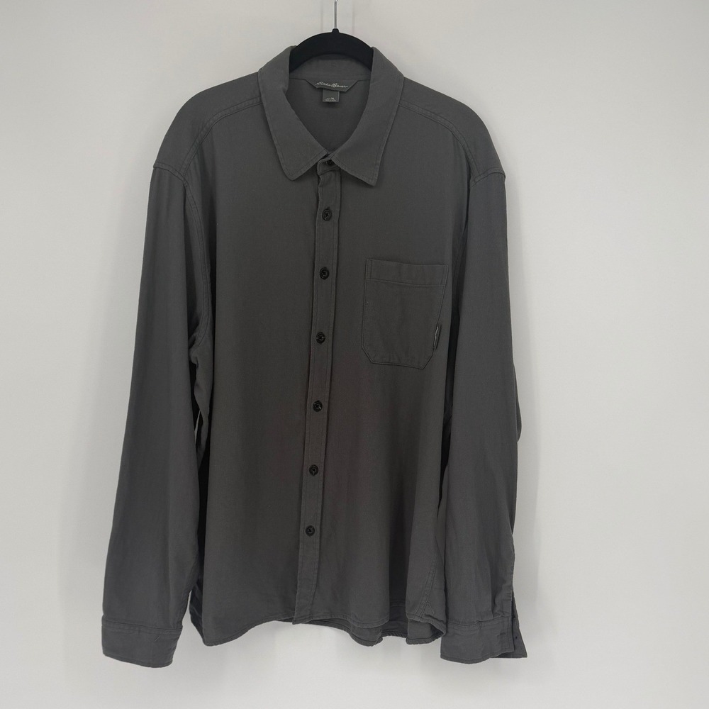Eddie Bauer Mens XL Green Long Sleeve Button Down Cotton Shirt Charcoal WPL 9647